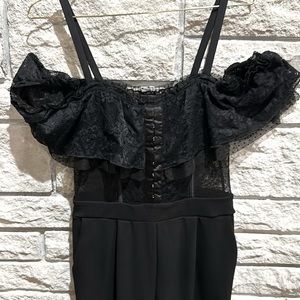 Express jumpsuit with sheer lace bustier